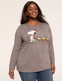 Glitter Snoopy & Woodstock Long-Sleeve Graphic Tee
