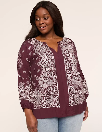 Swing Bracelet-Sleeve Tie-Neck Top