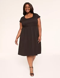 Ponte Cap-Sleeve Scoop-Neck Midi Dress