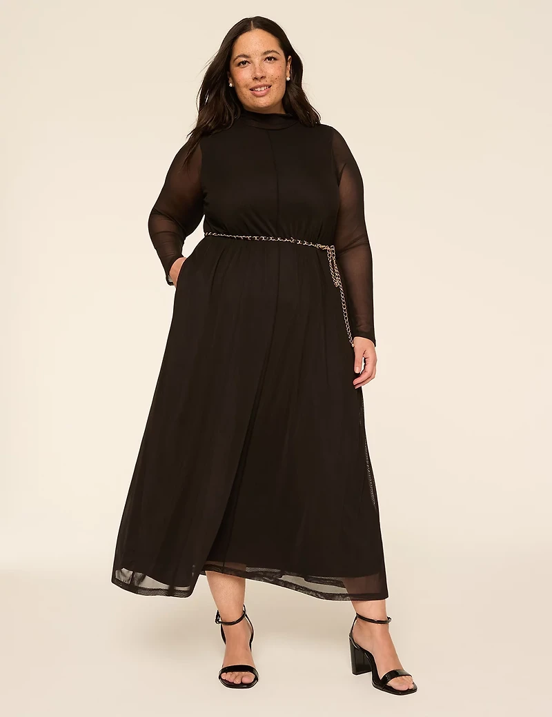 Long-Sleeve Mock-Neck Maxi Dress