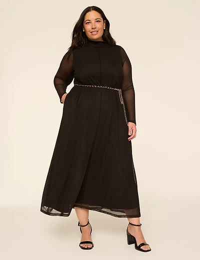 Long-Sleeve Mock-Neck Maxi Dress