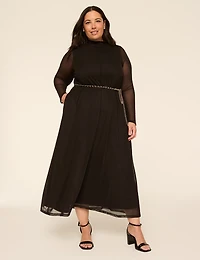 Long-Sleeve Mock-Neck Maxi Dress