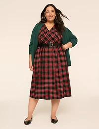 Cap-Sleeve Plaid Midi Dress