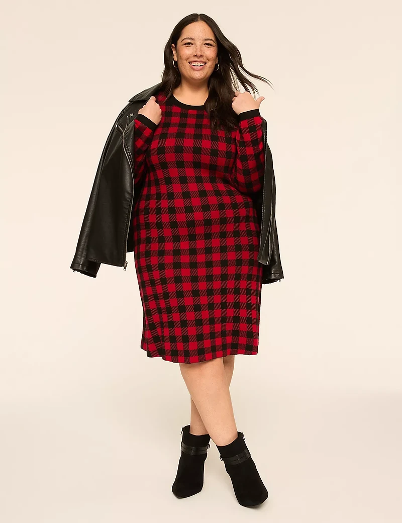 Long-Sleeve Crew-Neck Sweater Dress