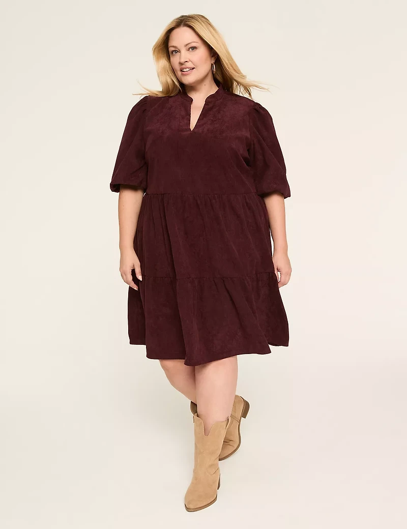 Puff-Sleeve Corduroy Dress