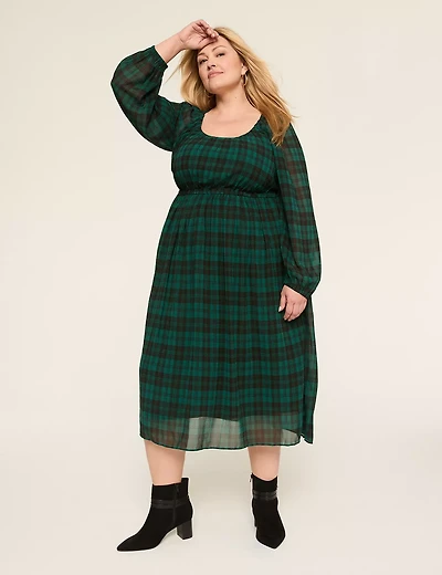 Long-Sleeve Scoop-Neck Midi Dress