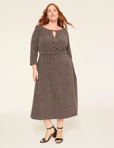 Metallic Jacquard Knit Surplice-Neck Midi Dress