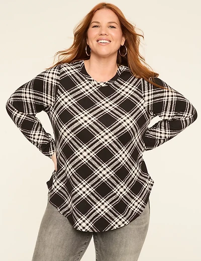 Crew-Neck Curved-Hem Soft Spun Top