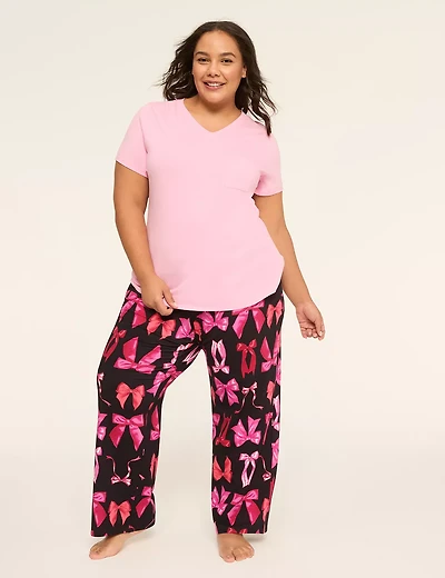 Comfy Cotton V-Neck Pocket Tee & Pant PJ Set