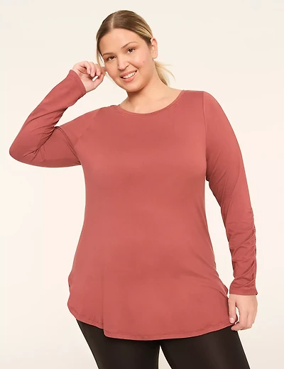 LIVI Soft Boatneck Ruched-Sleeve Tunic