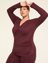 LIVI Soft Faux-Wrap Side-Ruched Top