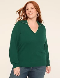 Pearlized V-Neck Collar Sweater
