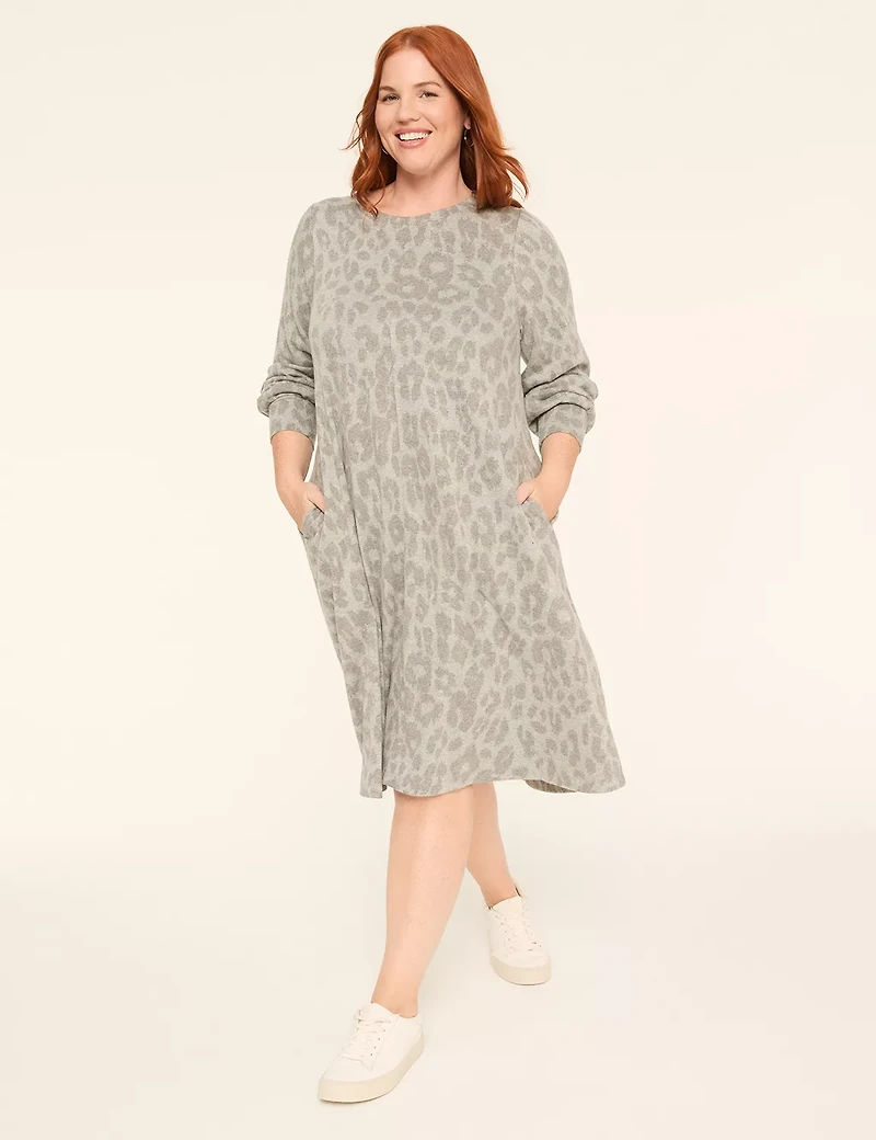 Long-Sleeve Crew-Neck Jacquard Swing Dress
