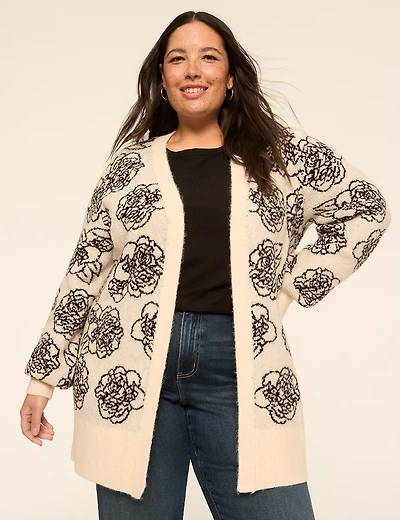 Open-Front Jacquard Cardigan