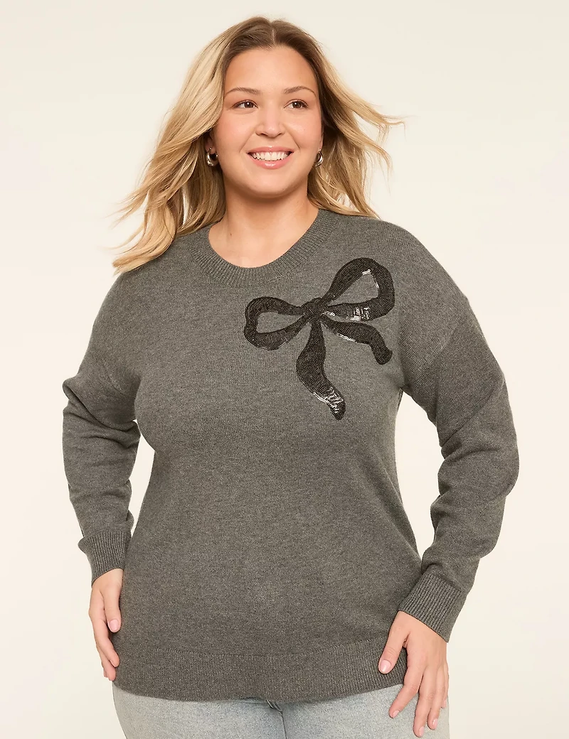 Sequin Bow Pullover Sweater