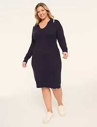 V-Neck Collared Sweater Dress