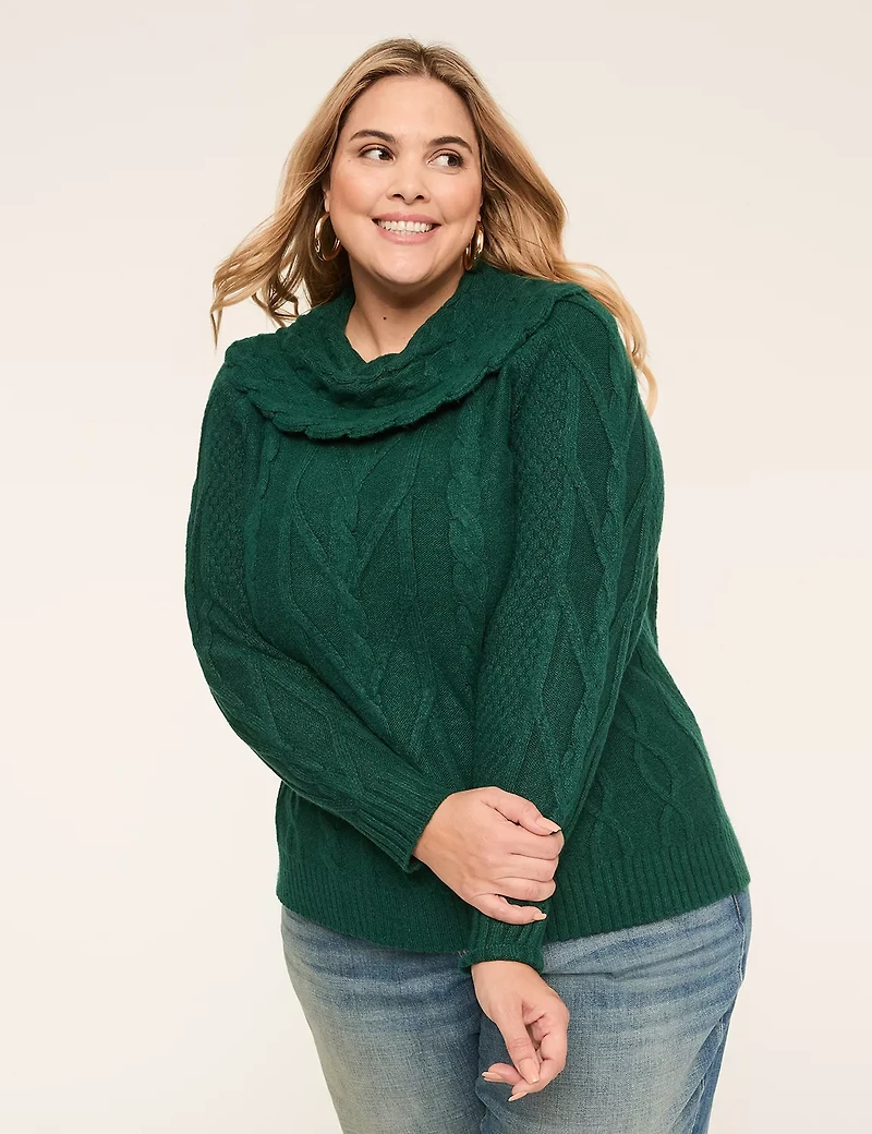 Cowlneck Cable Knit Sweater