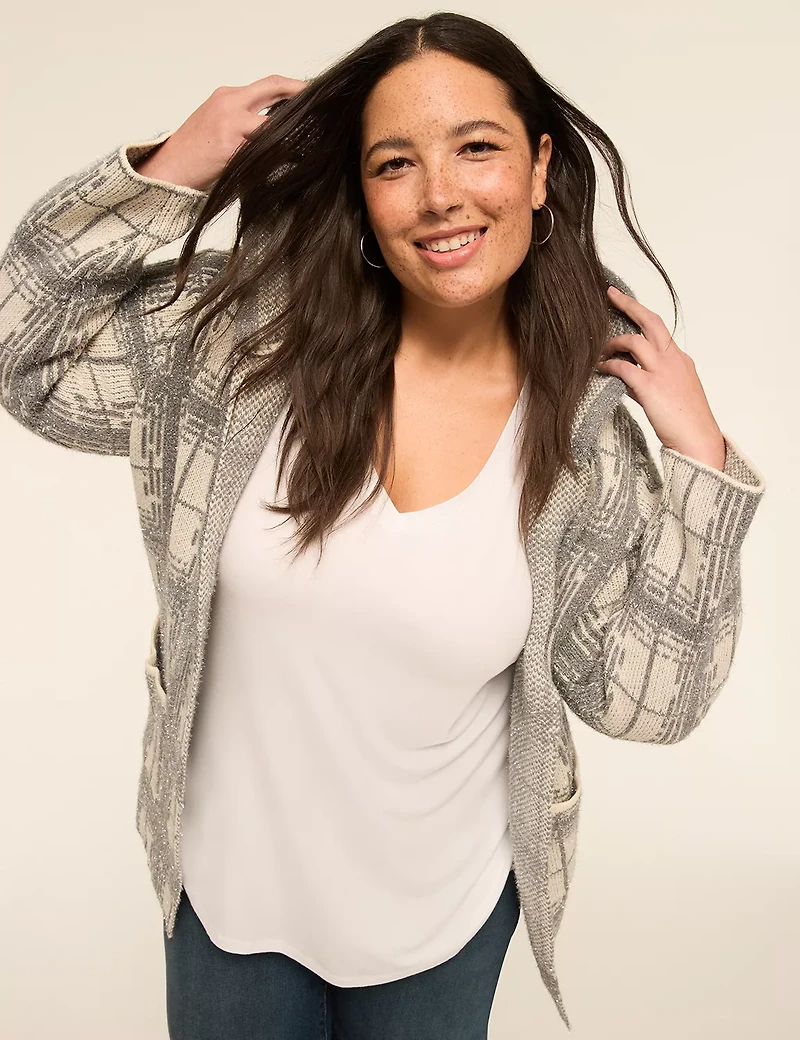 Plaid Open-Front Hoodie Cardigan