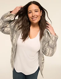 Plaid Open-Front Hoodie Cardigan