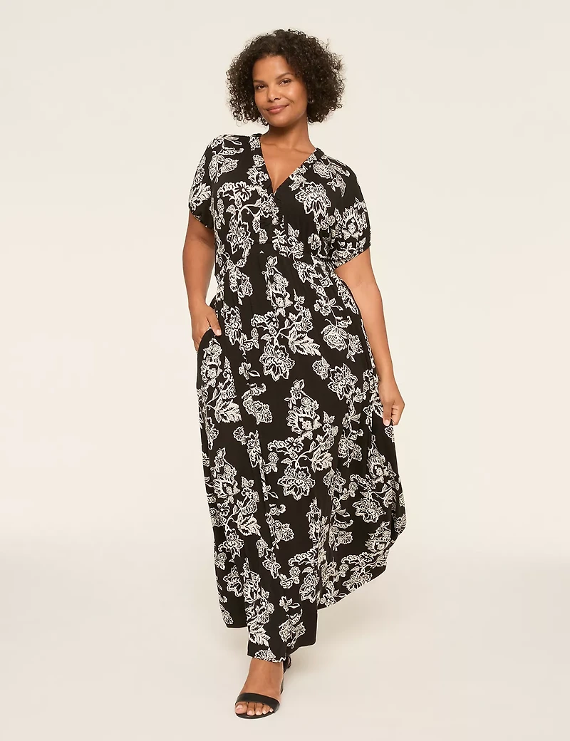 Puff-Sleeve V-Neck Dress