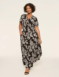 Puff-Sleeve V-Neck Dress