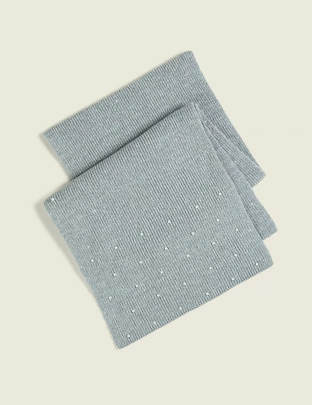 Embellished Pearlized Lurex Knit Scarf