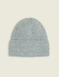 Embellished Pearlized Lurex Knit Hat