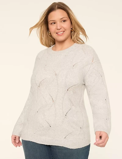 Relaxed Pointelle-Stitch Pullover Sweater