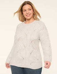 Relaxed Pointelle-Stitch Pullover Sweater