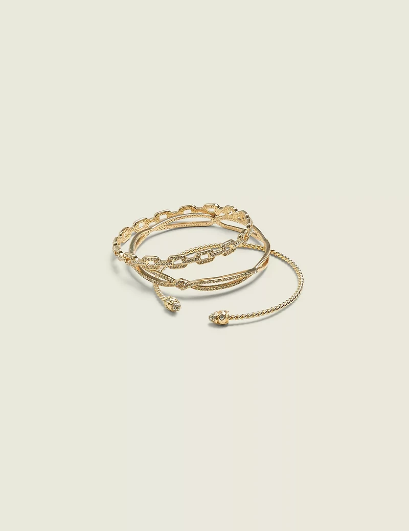 Goldtone Pave Bangle Set