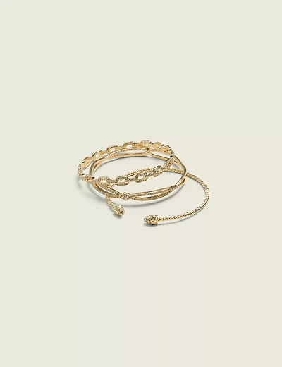 Goldtone Pave Bangle Set