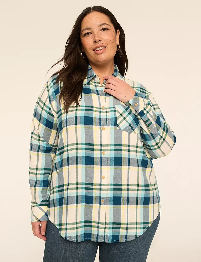 Lurex Shimmer Plaid Button-Down Shirt