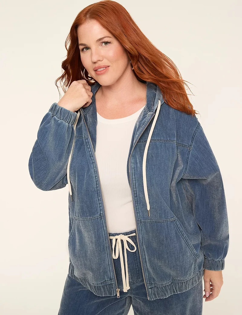 Cozy Denim Zip-Front Hoodie