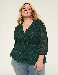 3/4-Sleeve Faux-Wrap Blouse