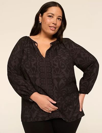 Swing Bracelet-Sleeve Tie-Neck Top