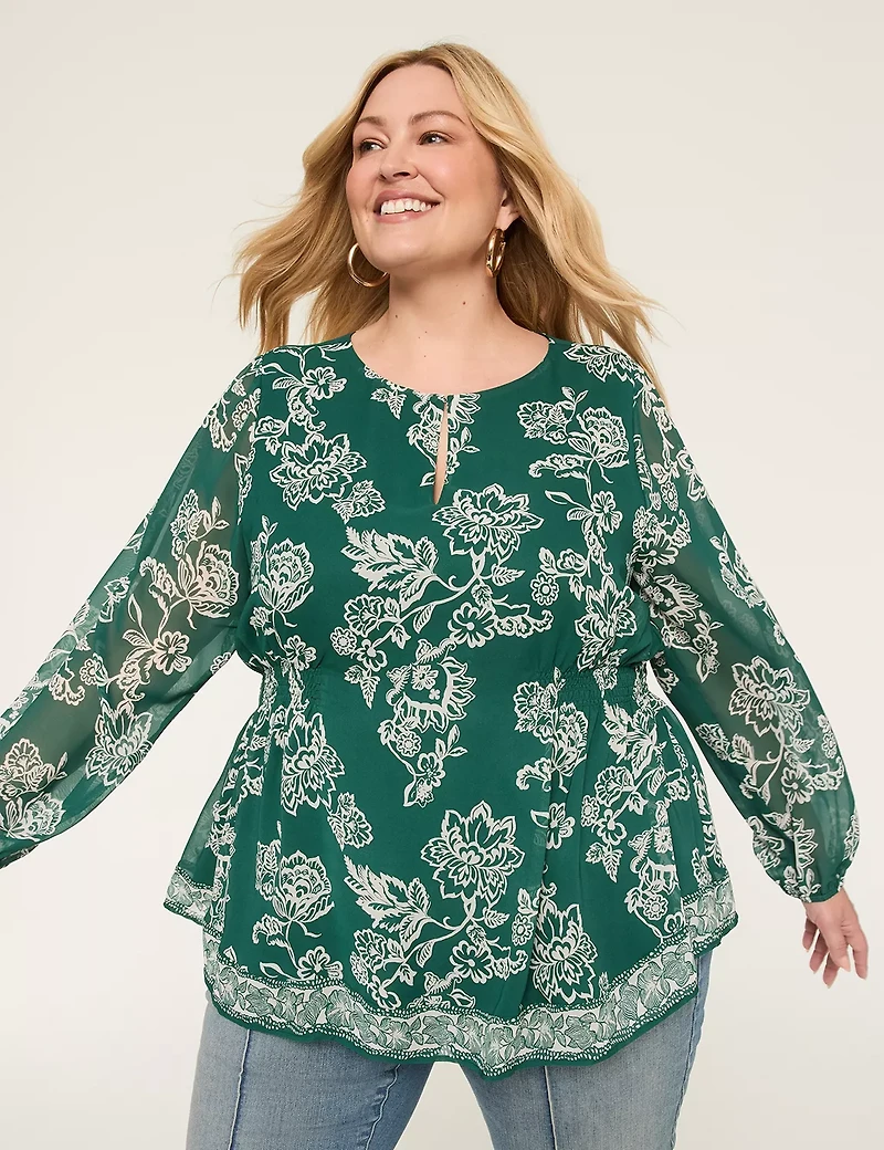 Relaxed Smocked-Side Popover Blouse