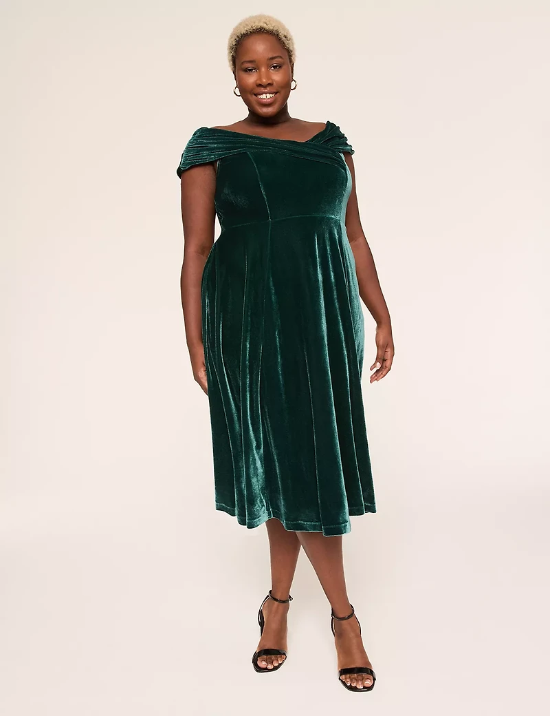 Lena Velvet Off-The-Shoulder Midi Dress