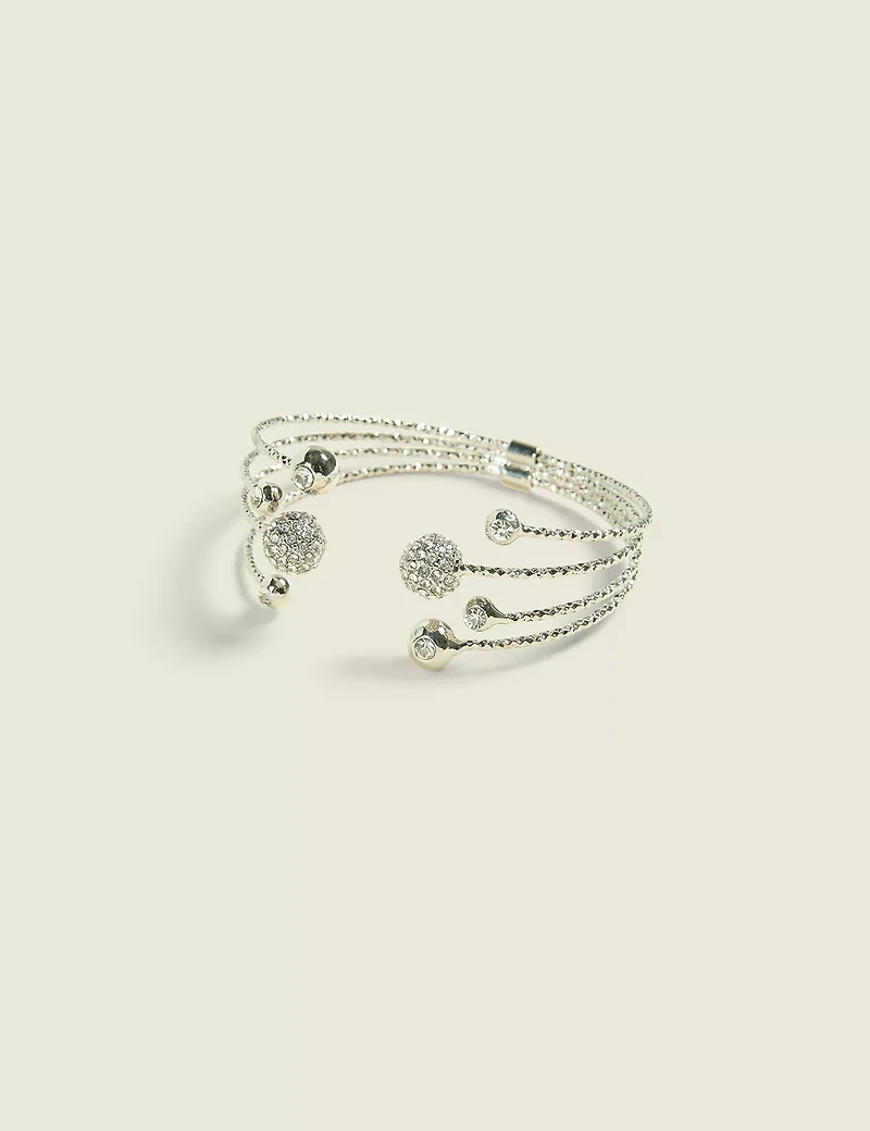 Silvertone Fireball Pave Cable Bracelet