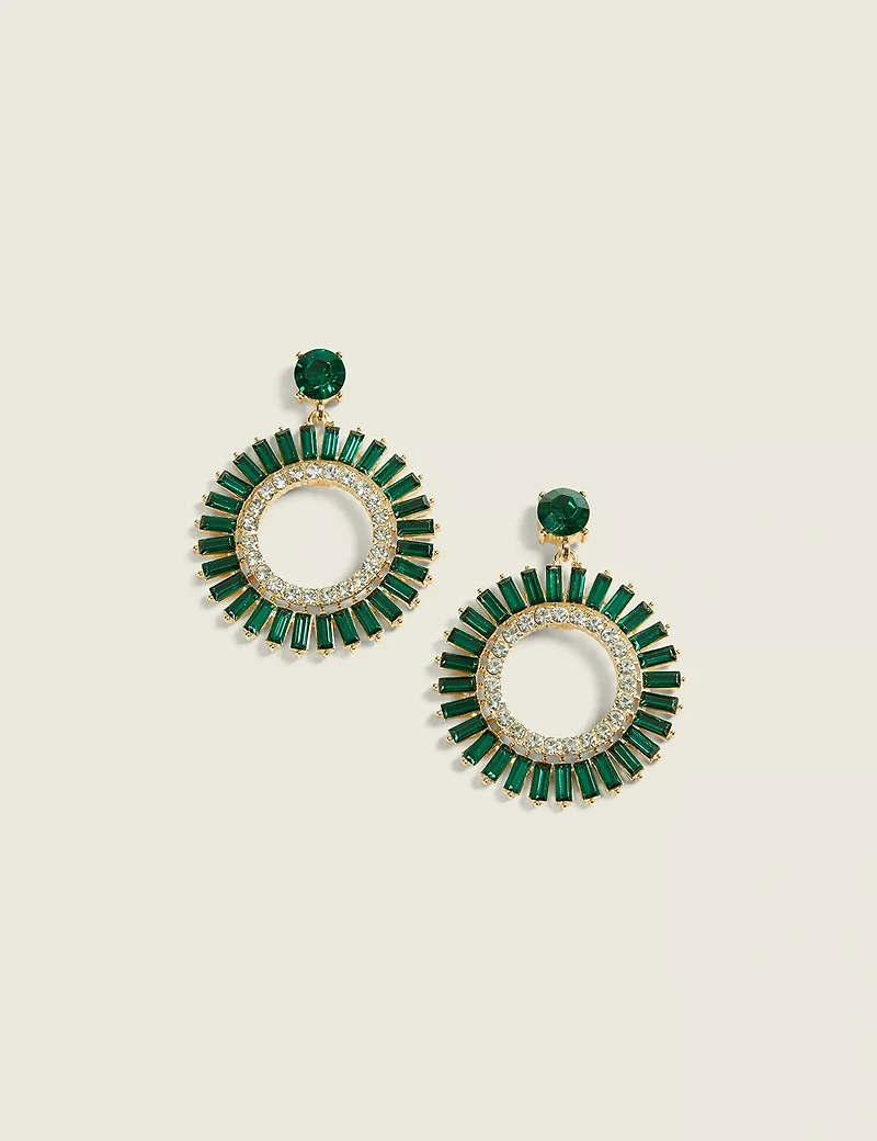 Green Imitation Stone Circle Drop Earrings