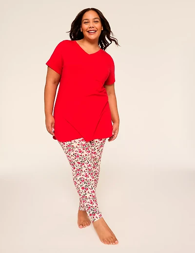 Comfy Cotton Short-Sleeve Pocket Tunic & Legging PJ Set