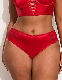 Satin Lace-Trim Thong