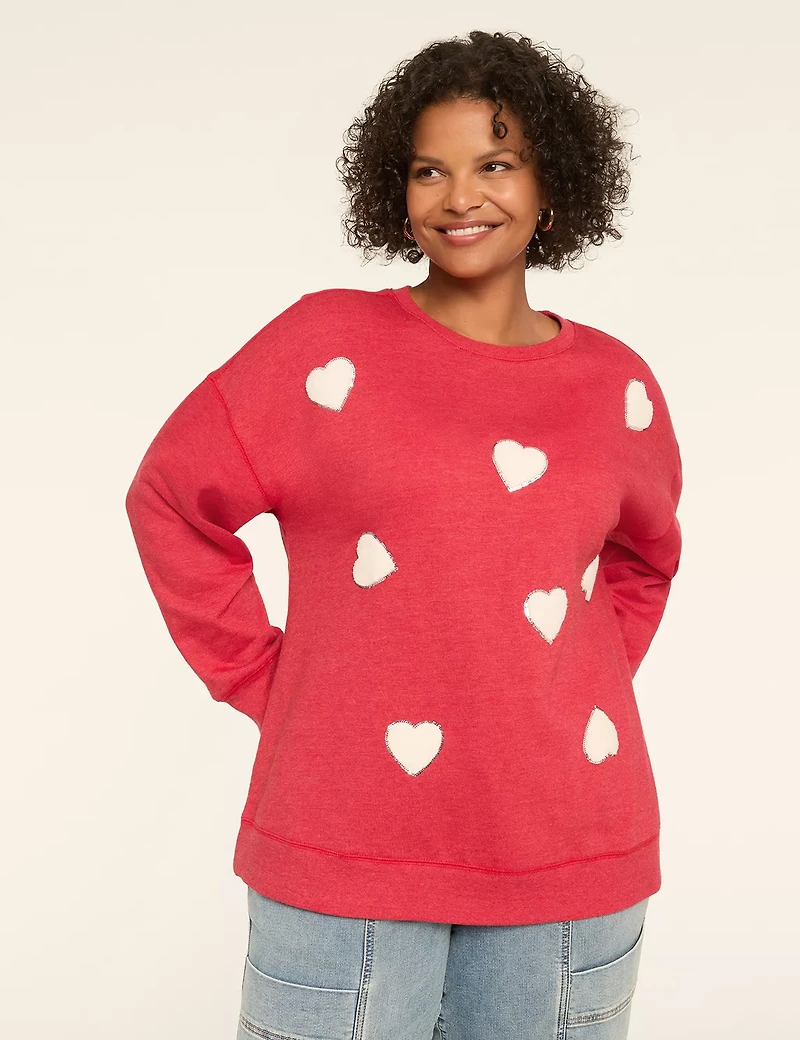 Chenille & Sequin Heart Graphic Sweatshirt