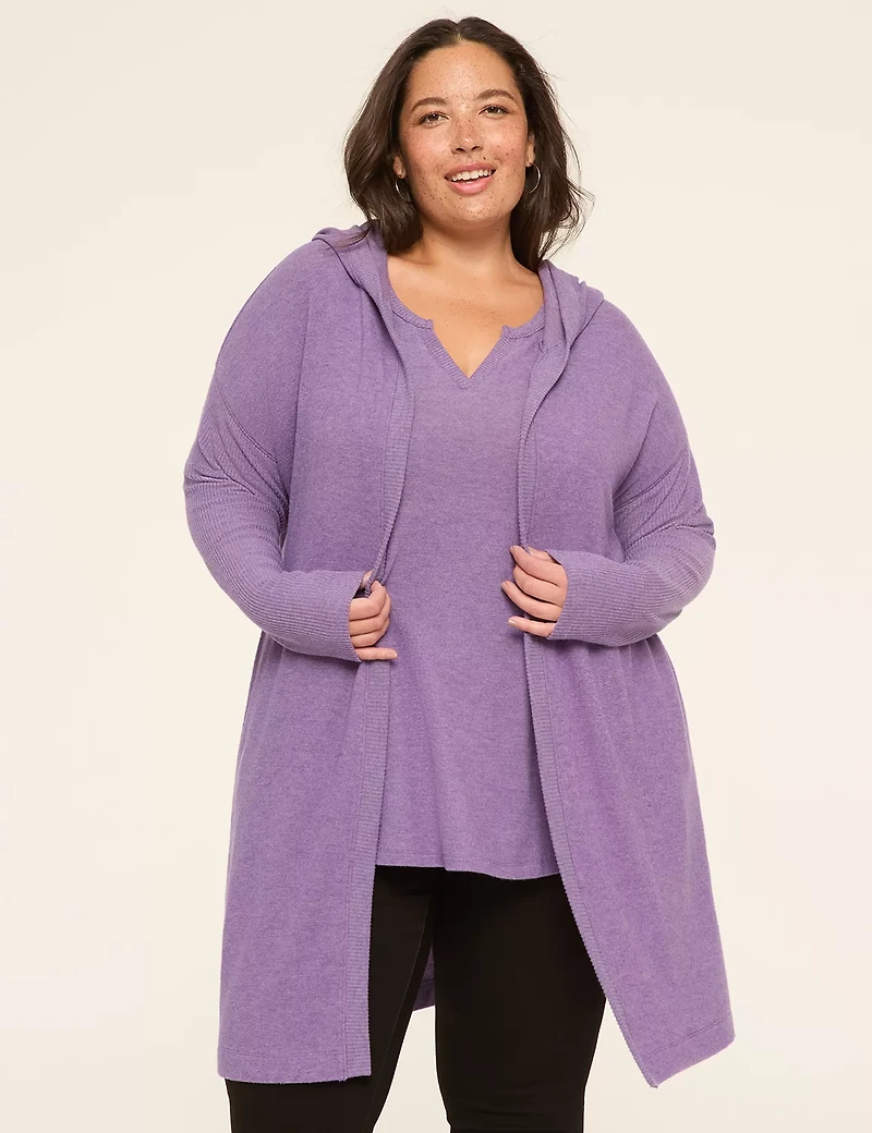 Open-Front Ribbed-Sleeve Hoodie Overpiece