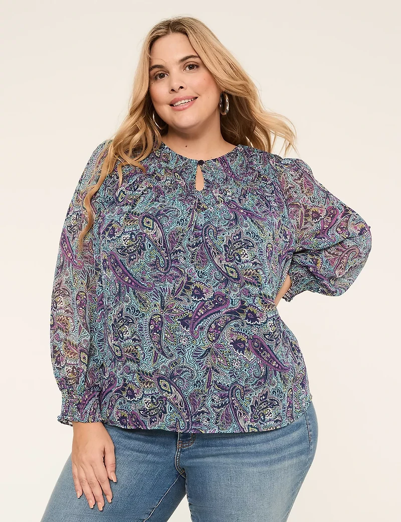Relaxed Notch-Neck Popover Blouse