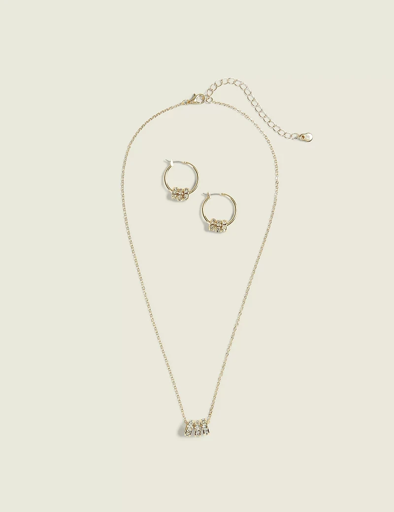 Goldtone Pave Circle Necklace & Earring Set
