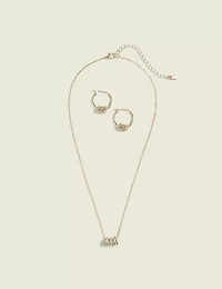 Goldtone Pave Circle Necklace & Earring Set