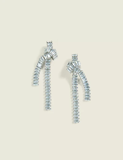 Silvertone & Imitation Stone Knot Earrings