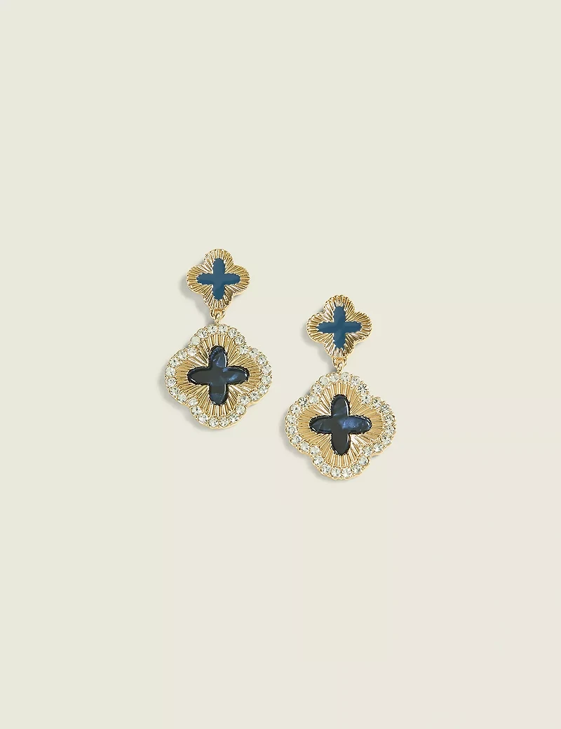 Blue Clover & Pave Drop Earrings