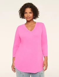 3/4-Sleeve Ruched V-Neck Top