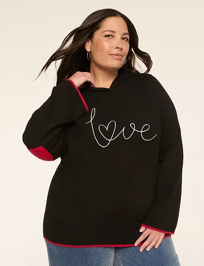 Embroidered Love Elbow-Patch Hoodie Sweater